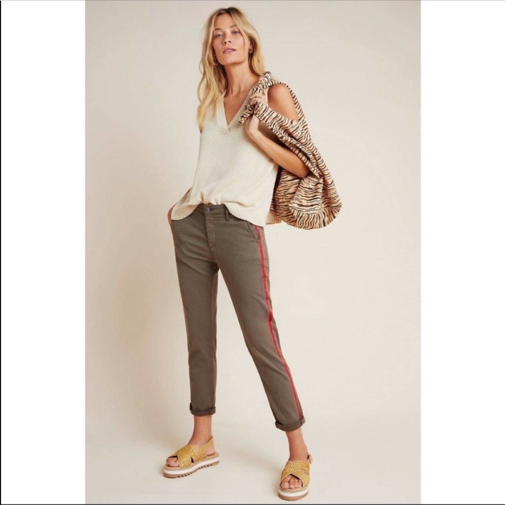 AG Adriano Goldschmied Army Green Striped Caden Tailored Trouser